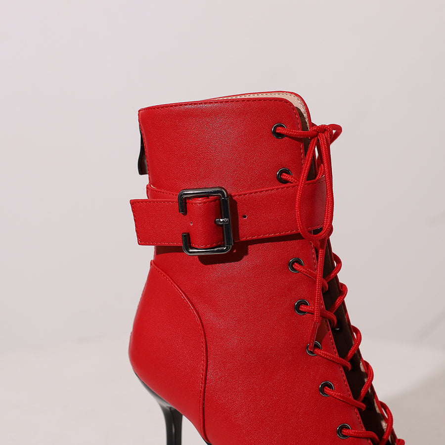 Women's 10cm Heel Rubber Sole Leatherette Jazz Shoes Open Toe Dance Heels Boots