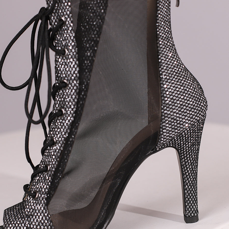 Women's 10cm Heel Rubber Sole Leatherette Jazz Shoes Open Toe Dance Heels Boots