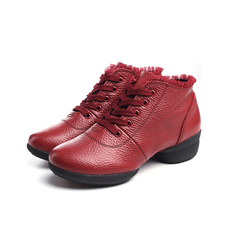 Women's Leather Lace-up 4cm Heel Dance Sneakers Practice Dance Shoes Jazz Dance