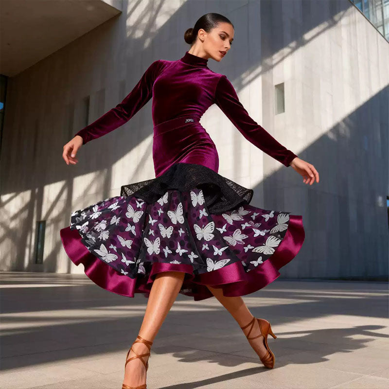 YJFY Women's Fuchsia Latin Dance Skirt Dance Wear Training Performance Skirt