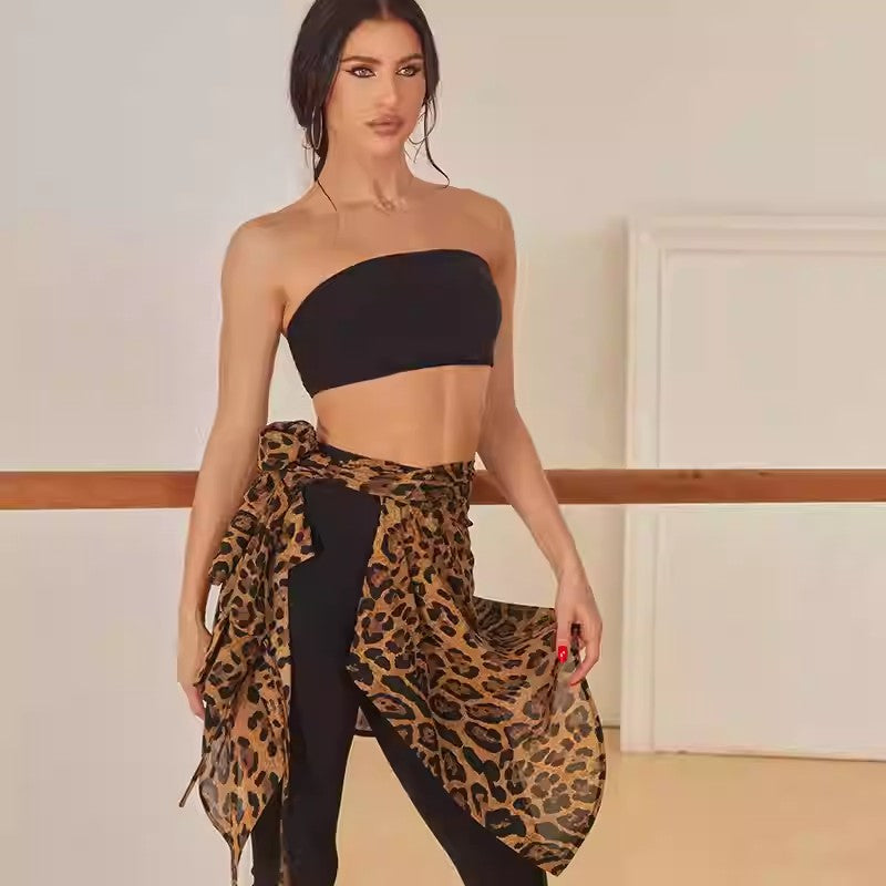 Z Women's Leopard Latin Dance Tops Dance Wear Training Performance Tops