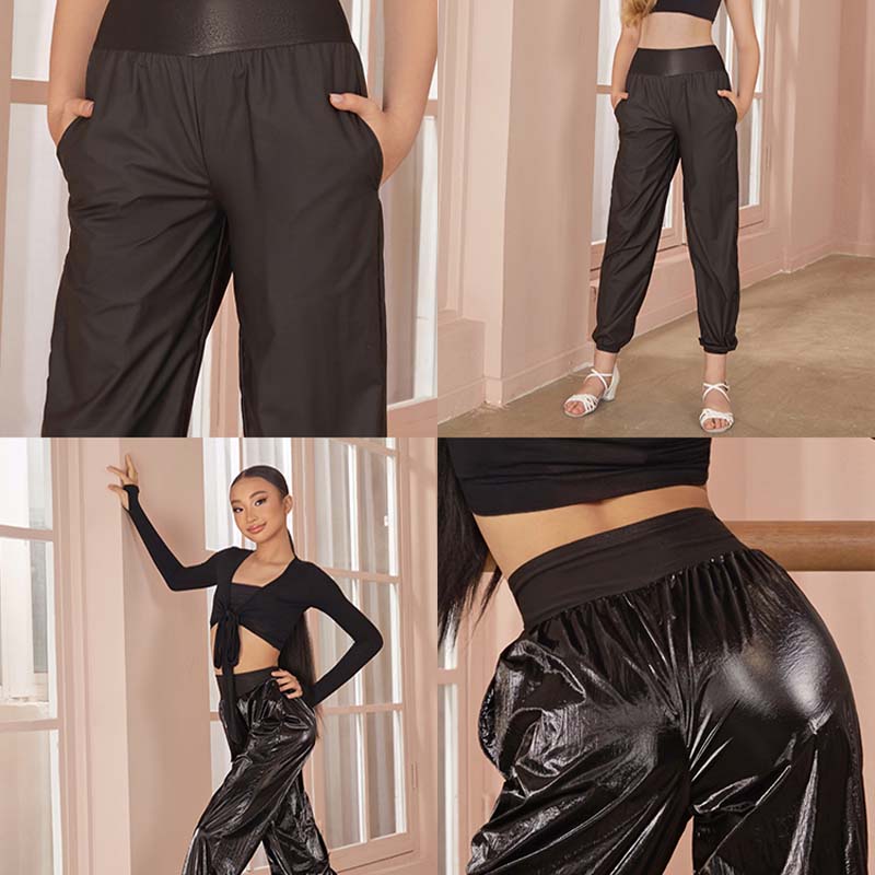 Z Girls Black Glossy High Waist Pants Dance Wear Training Performance Pants