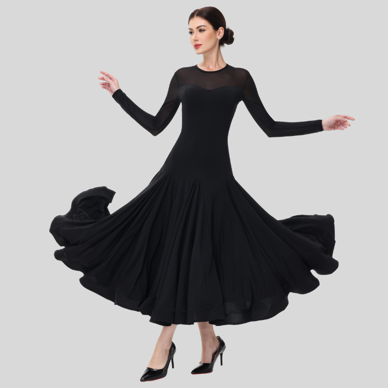Customisable-Women's Black Long Sleeve Modern Dance Performance Dress Ballroom Dance Dress