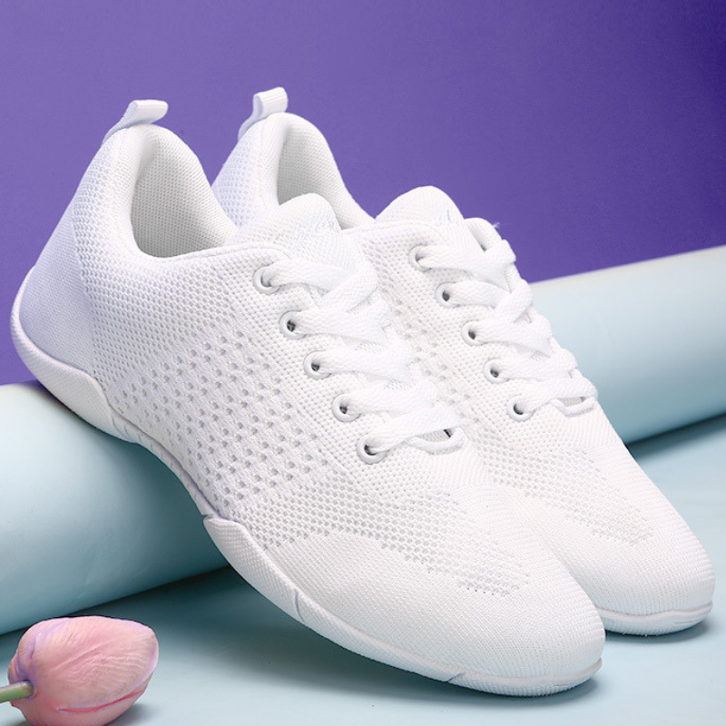 Women's White Mesh Jazz Shoes Lace-up Dance Sneakers