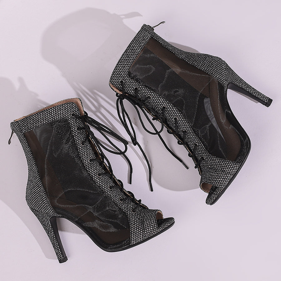 Women's 10cm Heel Rubber Sole Leatherette Jazz Shoes Open Toe Dance Heels Boots