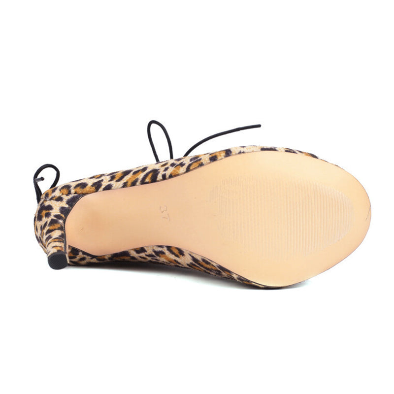 Women's 7.5cm/10cm Heel Rubber Sole  Leopard Print  Leatherette Jazz Shoes Lace-up Dance Heels Boots