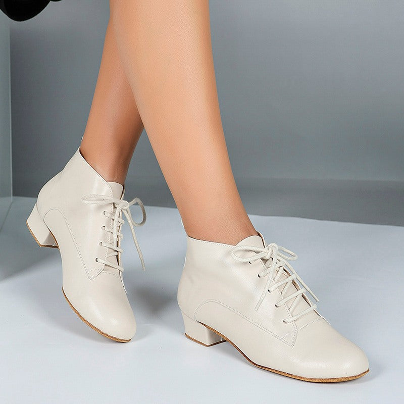 SH Women's Apricot 2.5cm Heel Jazz Shoes Lace-up Dance Heels Boots