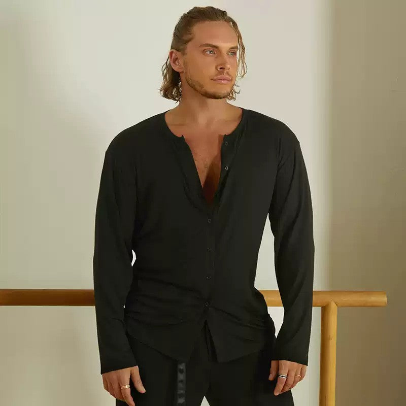 Z Men's Long Sleeve V Neck Latin Dance Tops Dance Wear
