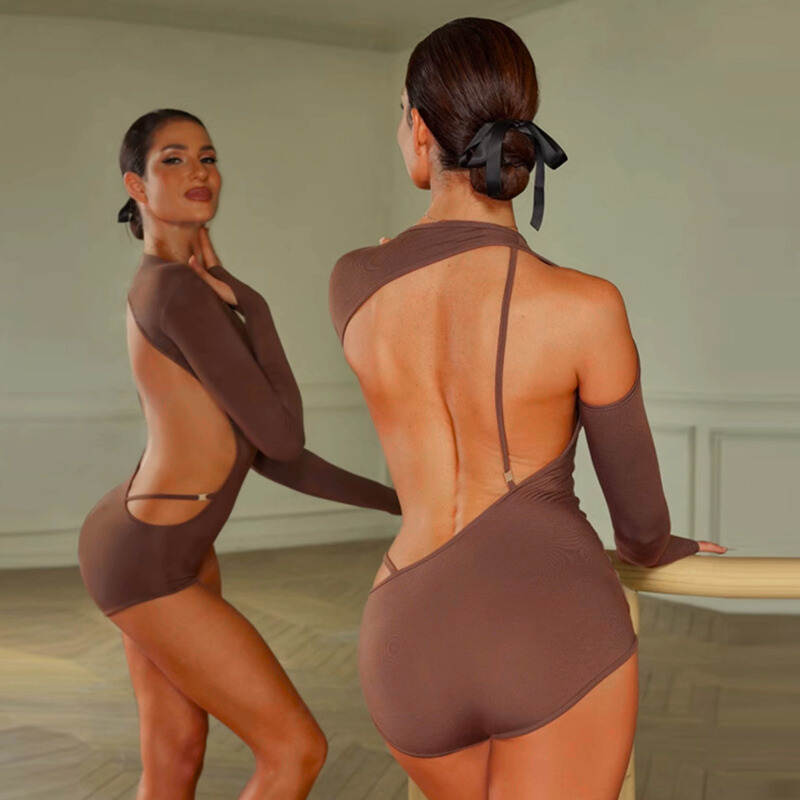 Z Women's Round Neck Long Sleeve Backless DanceWear Bodysuit Leotards
