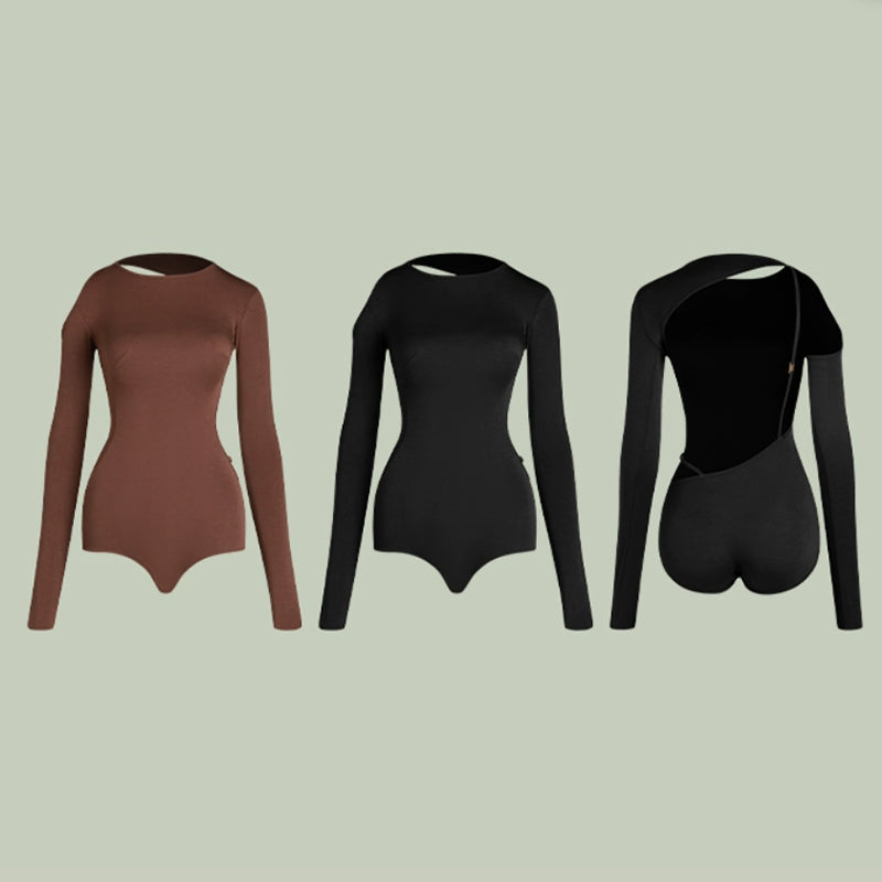 Z Women's Round Neck Long Sleeve Backless DanceWear Bodysuit Leotards