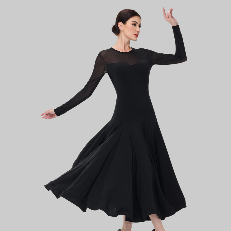 Customisable-Women's Black Long Sleeve Modern Dance Performance Dress Ballroom Dance Dress