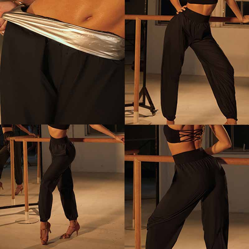 Z Women's Black High Waist Pants Latin Dance Wear Training Performance Pants
