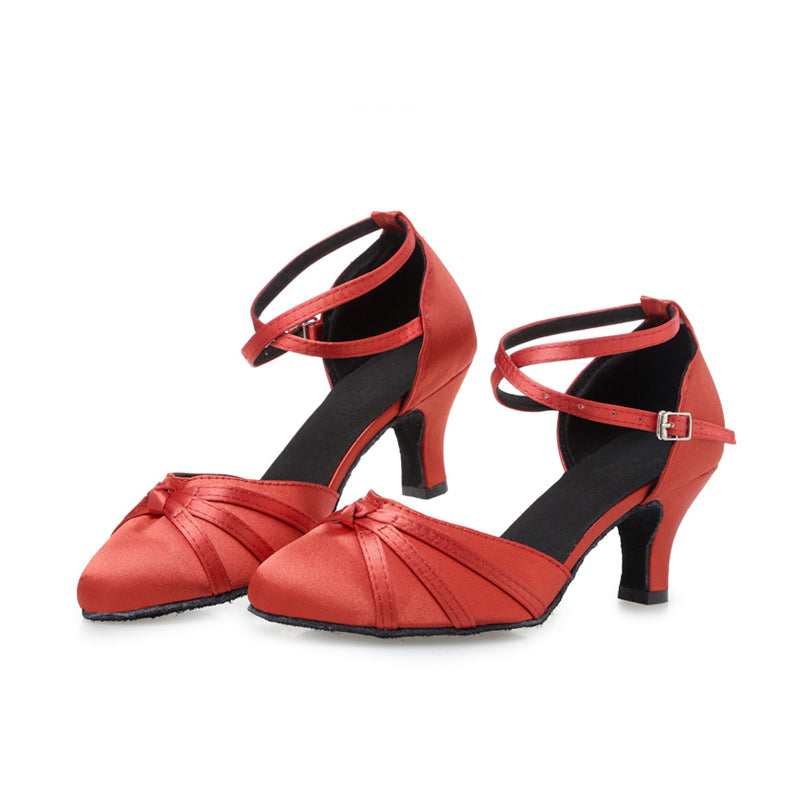 Women's Red Satin Customized Heels Ballroom Dance Shoes Modern Shoes