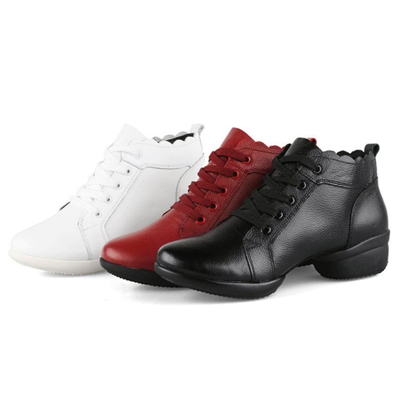 Women's Leather Lace-up 4cm Heel Dance Sneakers Practice Dance Shoes Jazz Dance