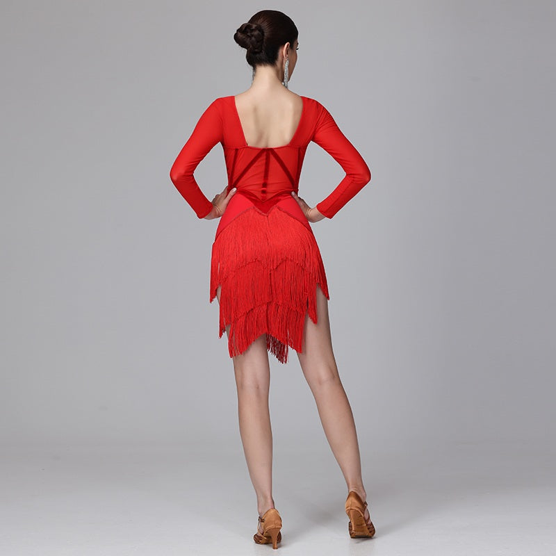 YZY Customisable-Women's Long Sleeve Tassel DanceWear Dance Dress Performance Wear
