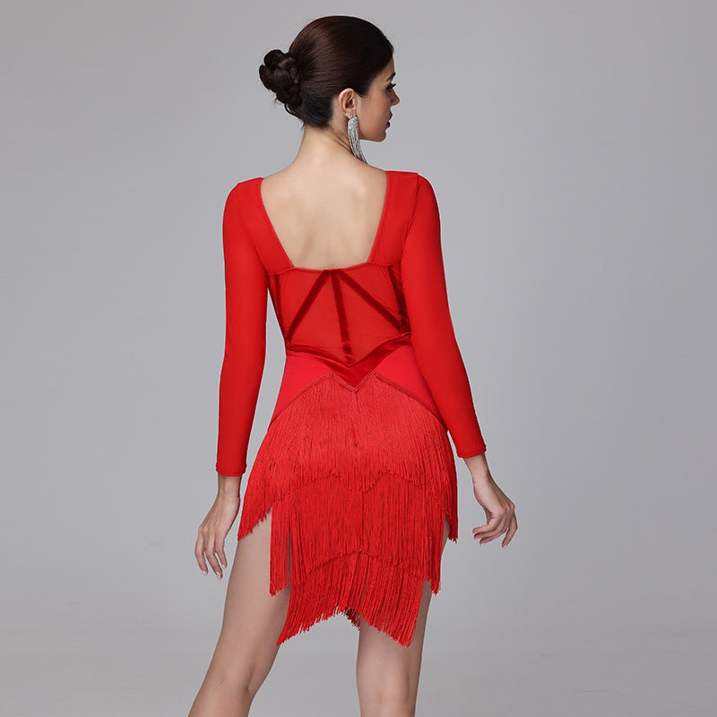 YZY Customisable-Women's Long Sleeve Tassel DanceWear Dance Dress Performance Wear