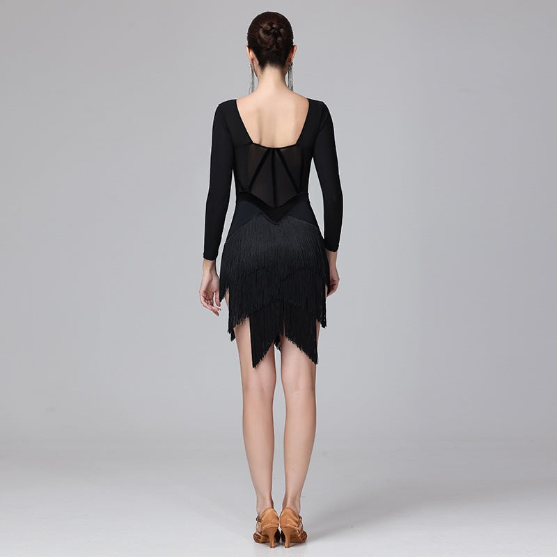 YZY Customisable-Women's Long Sleeve Tassel DanceWear Dance Dress Performance Wear