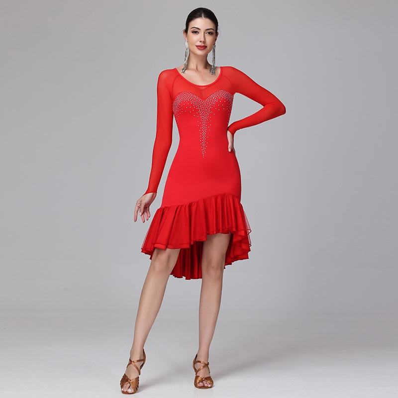 Customisable-Women's Spandex Mesh Latin Dance Dress Rumba Dance Practice Dresses Performance Dresses