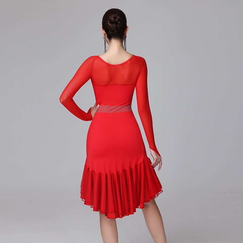 Customisable-Women's Spandex Mesh Latin Dance Dress Rumba Dance Practice Dresses Performance Dresses