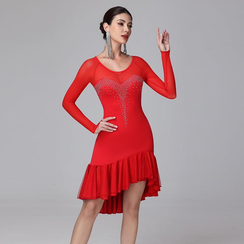 Customisable-Women's Spandex Mesh Latin Dance Dress Rumba Dance Practice Dresses Performance Dresses