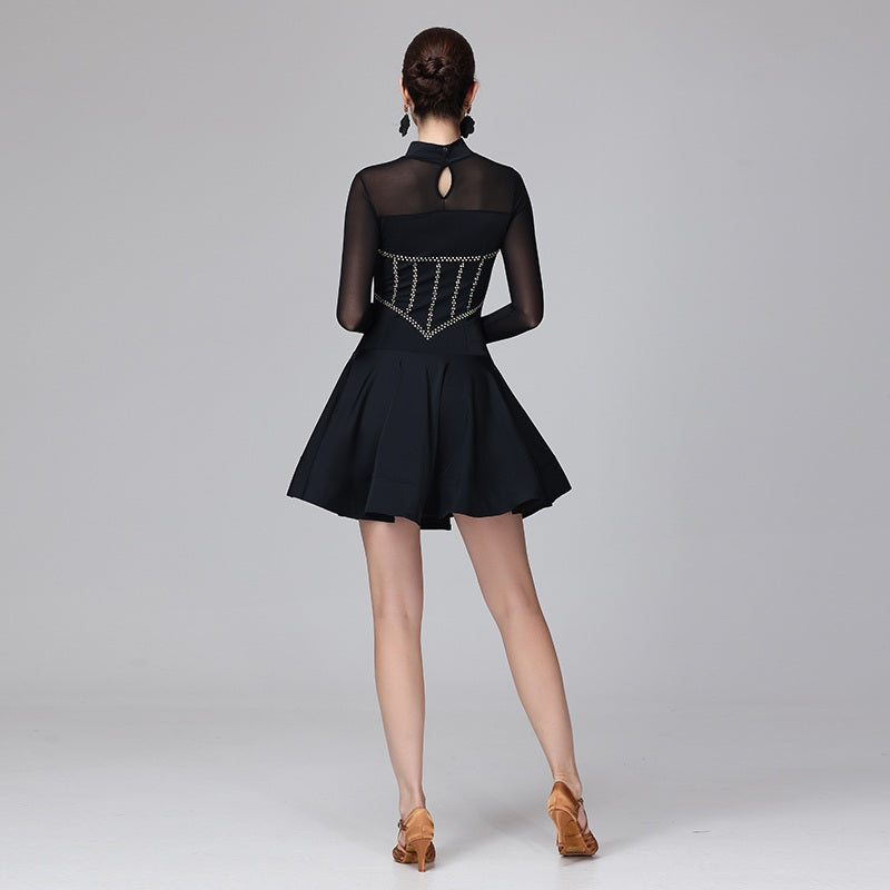 Customisable-Women's Black Long Sleeve DanceWear Dance Dress Performance Wear