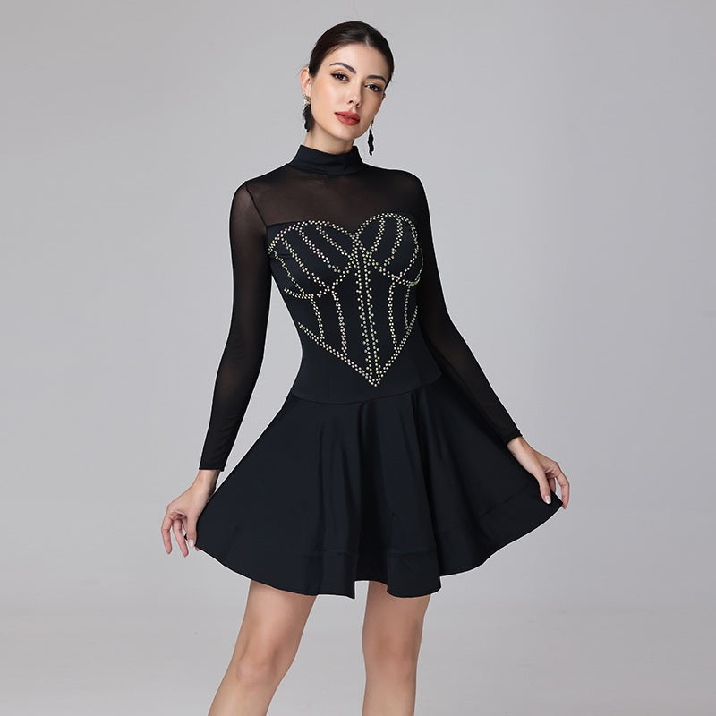 Customisable-Women's Black Long Sleeve DanceWear Dance Dress Performance Wear
