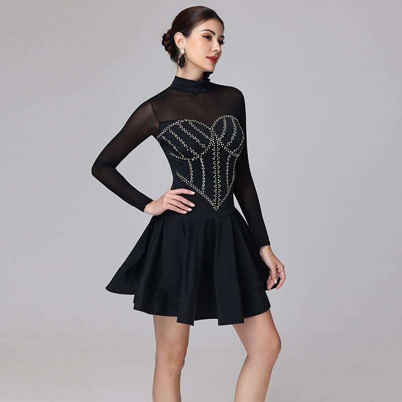 Customisable-Women's Black Long Sleeve DanceWear Dance Dress Performance Wear