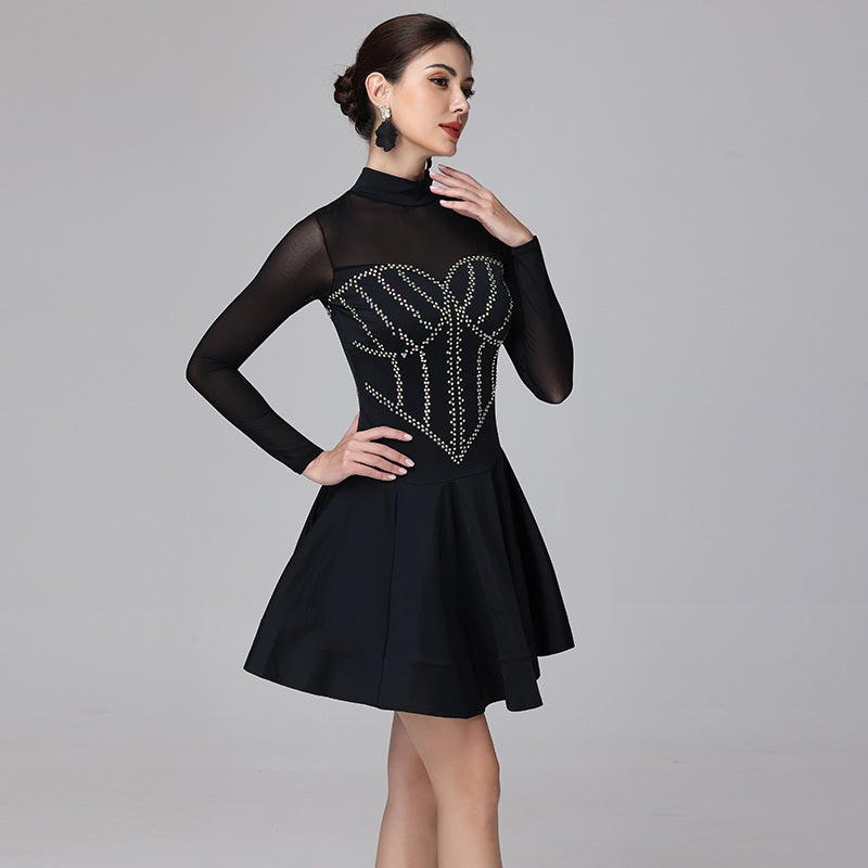 Customisable-Women's Black Long Sleeve DanceWear Dance Dress Performance Wear