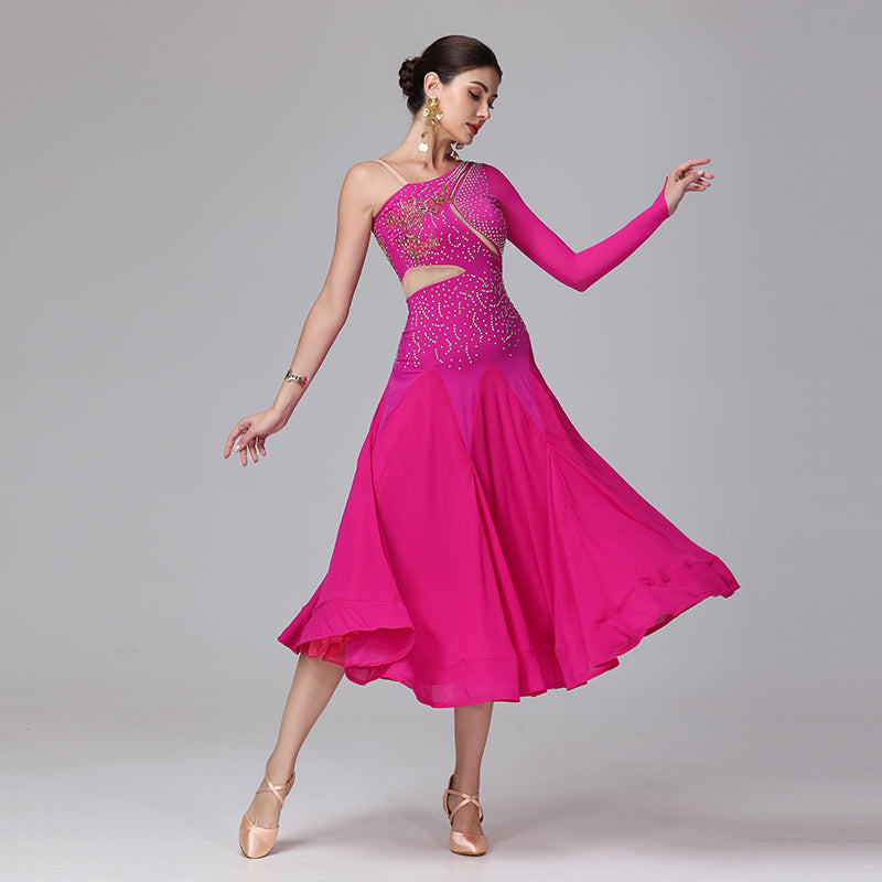 Customisable-Women's Off Shoulder Long Sleeve DanceWear Ballroom Dance Dress