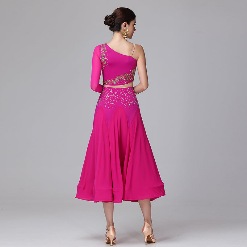 Customisable-Women's Off Shoulder Long Sleeve DanceWear Ballroom Dance Dress