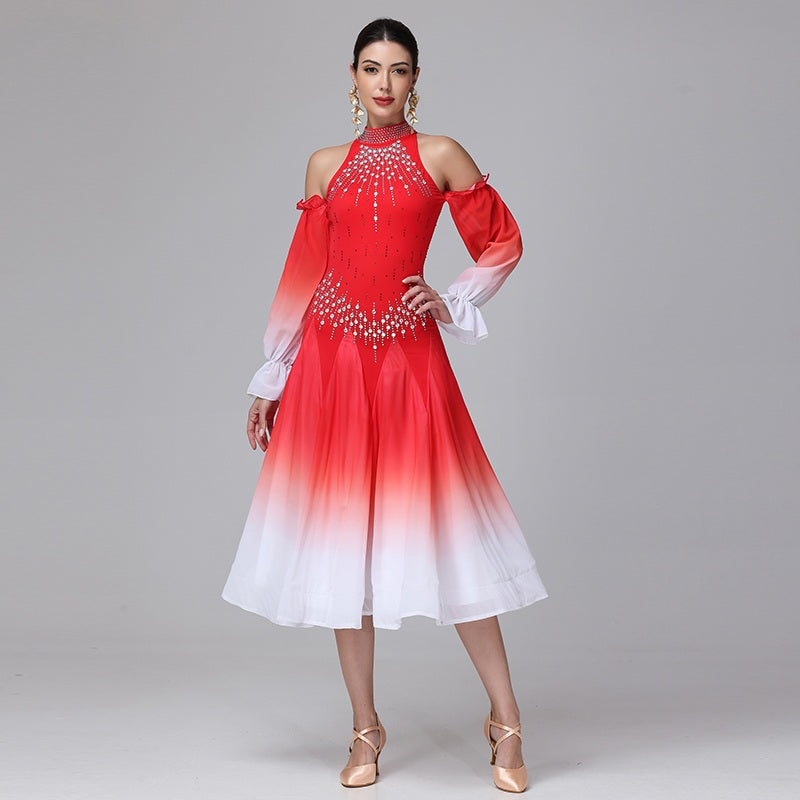 Customisable-Women's Off Shoulder Modern Dance Performance Dress Ballroom Dance Dress