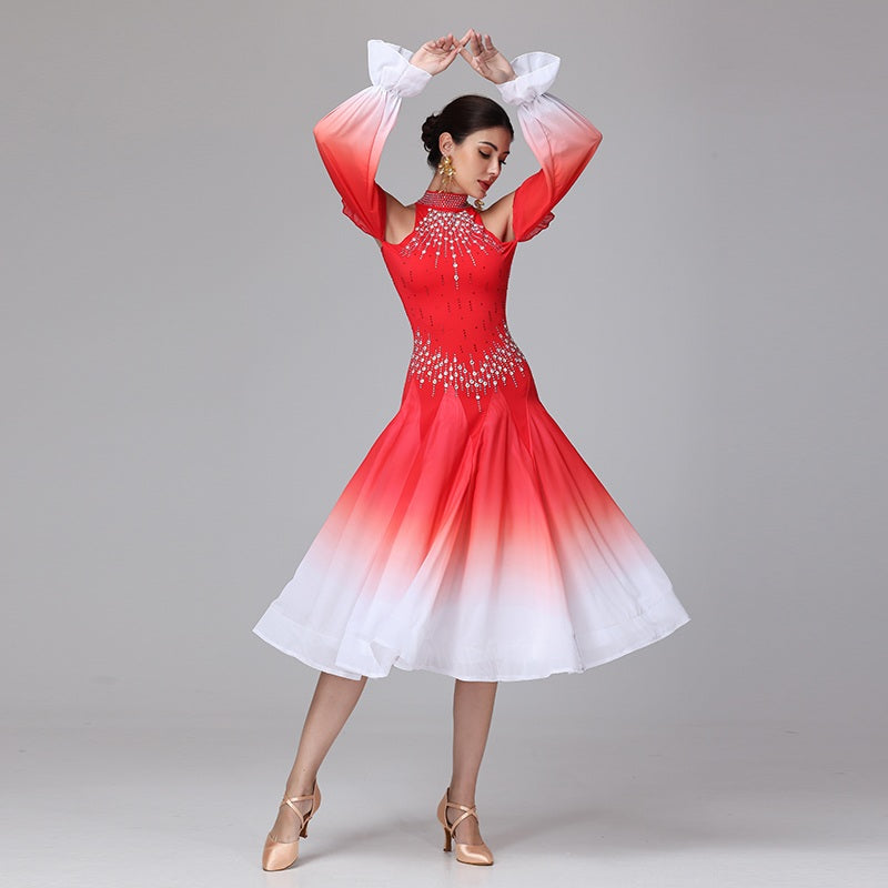 Customisable-Women's Off Shoulder Modern Dance Performance Dress Ballroom Dance Dress