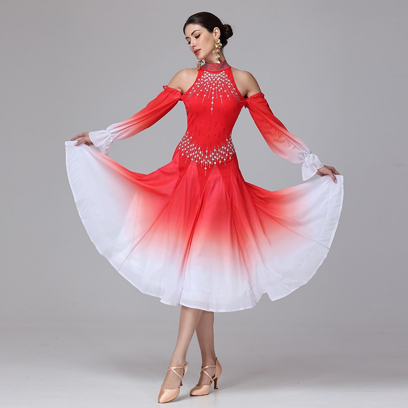 Customisable-Women's Off Shoulder Modern Dance Performance Dress Ballroom Dance Dress