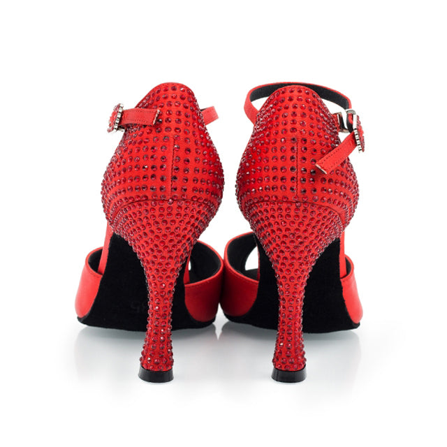 DS Women's Silk Satin Customized Heel Rhinestone Latin Shoes Salsa Shoes Ballroom Dance Shoes