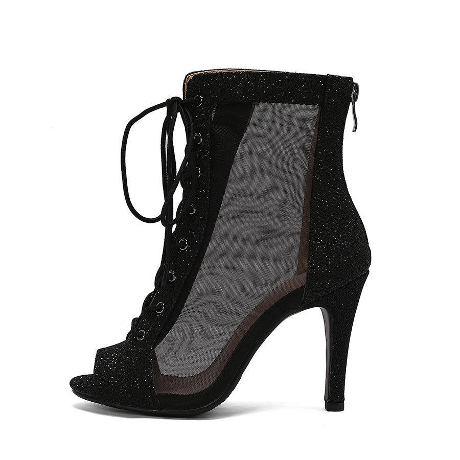 Women's 10cm Heel Rubber Sole Leatherette Jazz Shoes Open Toe Dance Heels Boots