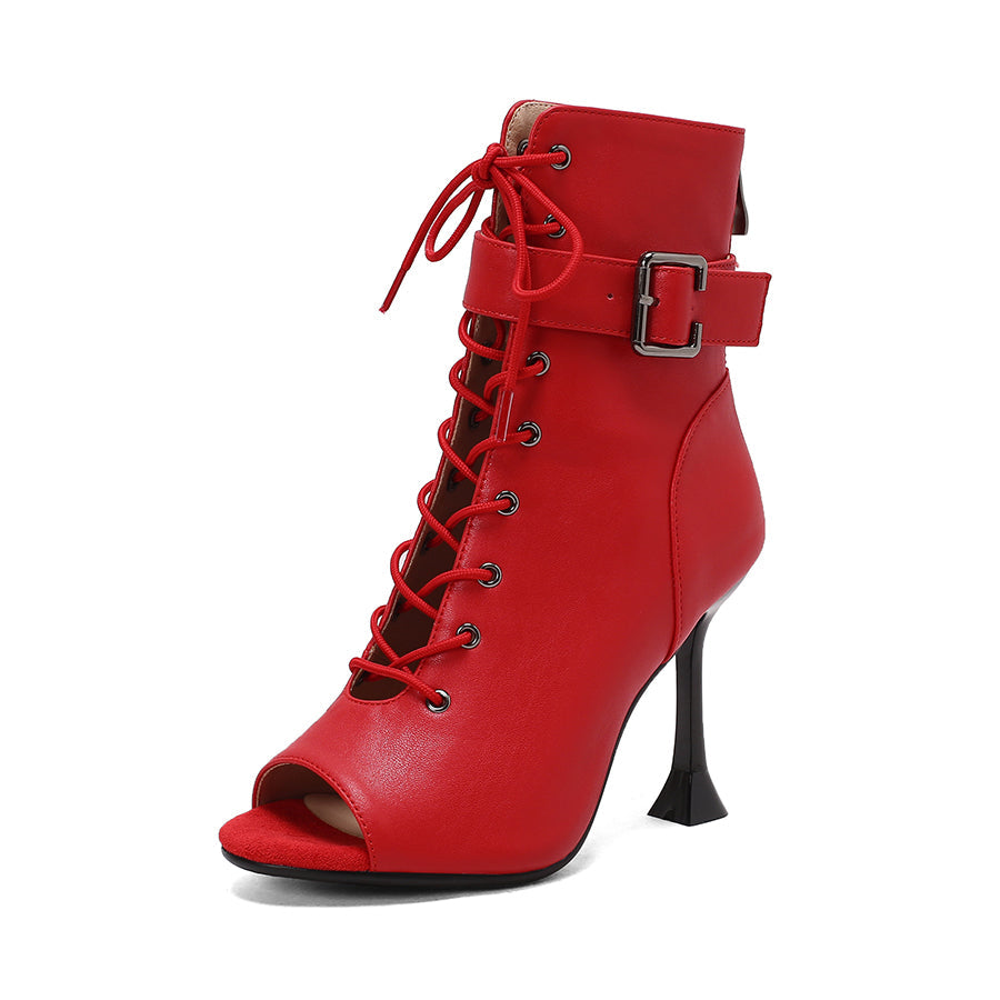 Women's 10cm Heel Rubber Sole Leatherette Jazz Shoes Open Toe Dance Heels Boots