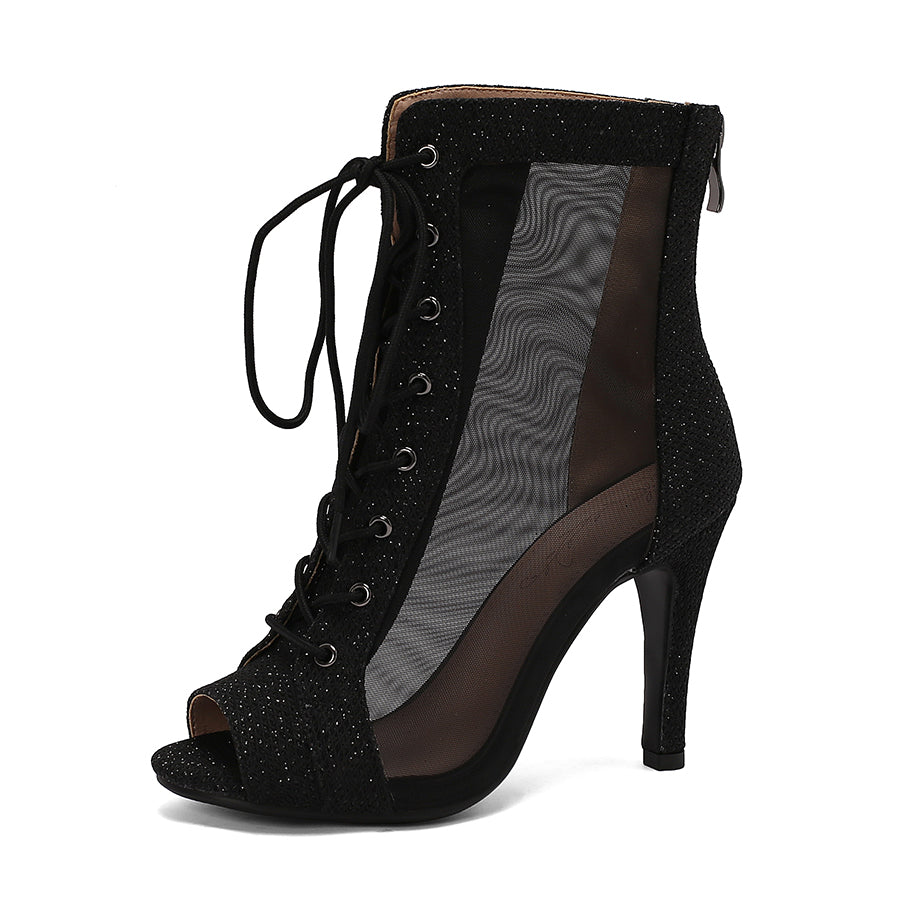 Women's 10cm Heel Rubber Sole Leatherette Jazz Shoes Open Toe Dance Heels Boots