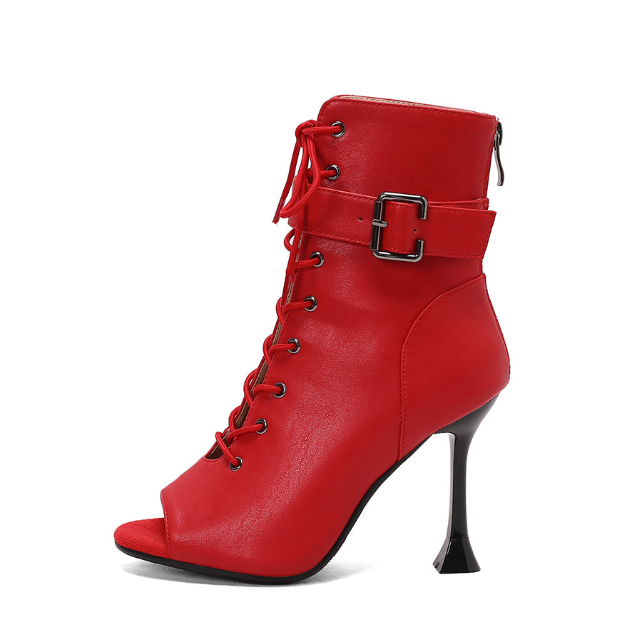 Women's 10cm Heel Rubber Sole Leatherette Jazz Shoes Open Toe Dance Heels Boots