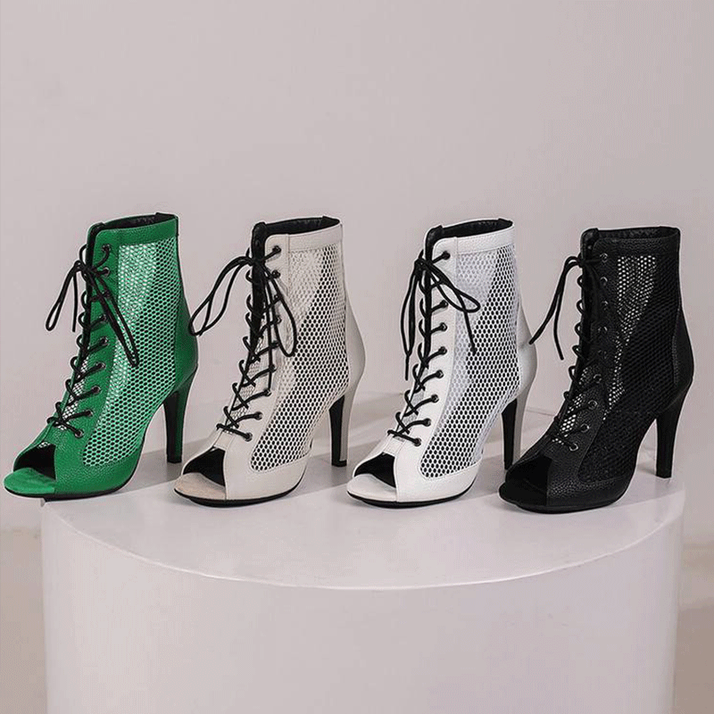 AJ Women's 7.5/9.5cm Heel Rubber Sole Leatherette Jazz Shoes Open Toe Dance Heels Boots