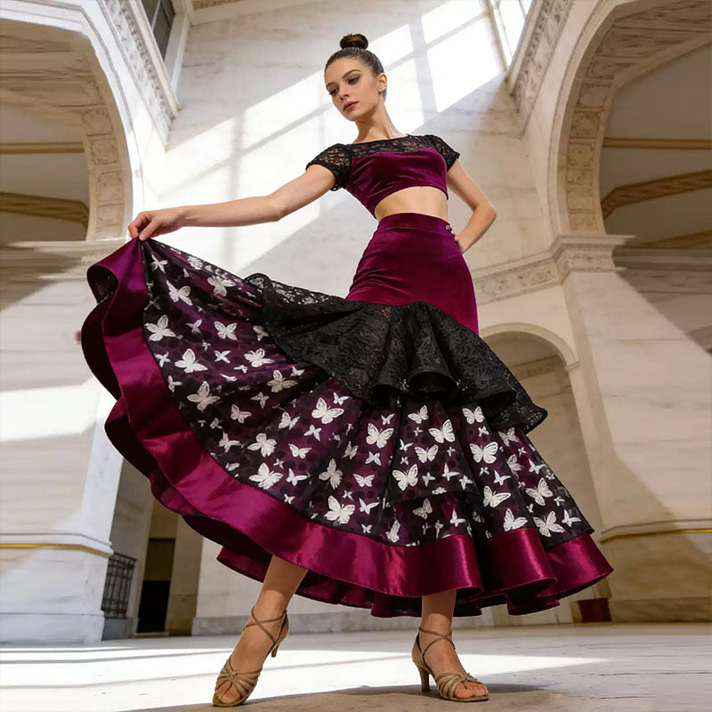 YJFY Women's Fuchsia Latin Dance Skirt Dance Wear Training Performance Skirt