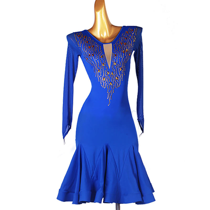 Customisable-Women's Long Sleeves Sleeves Rumba Latin  Dance Dresses Performance Dresses