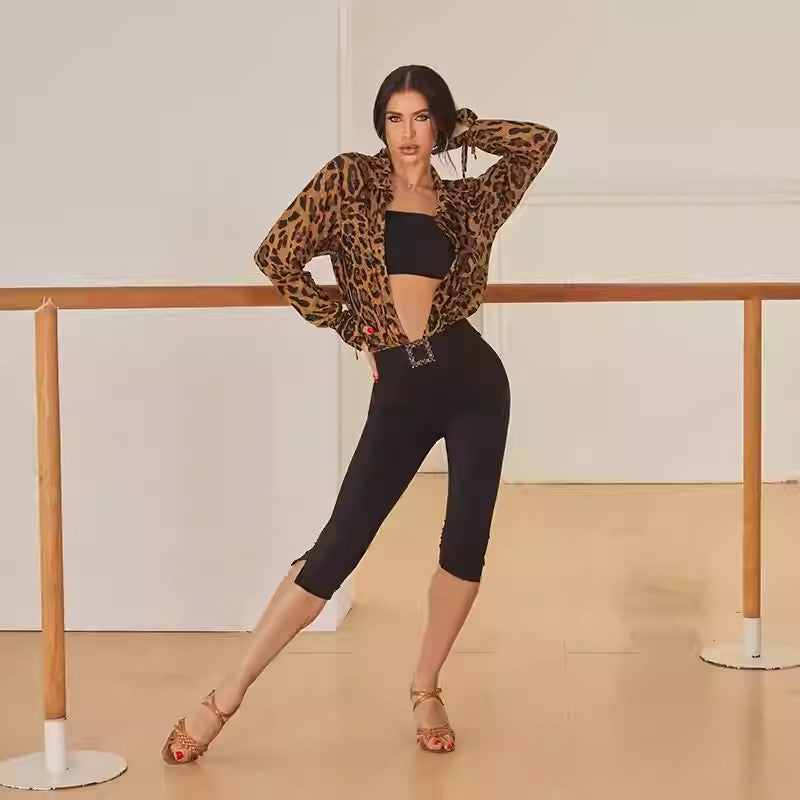 Z Women's Leopard Latin Dance Tops Dance Wear Training Performance Tops