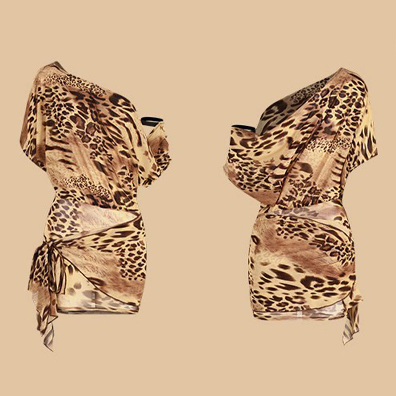 Z Women's Leopard Mesh One Shoulder Latin Dance Dress DanceWear Training Performance Dress