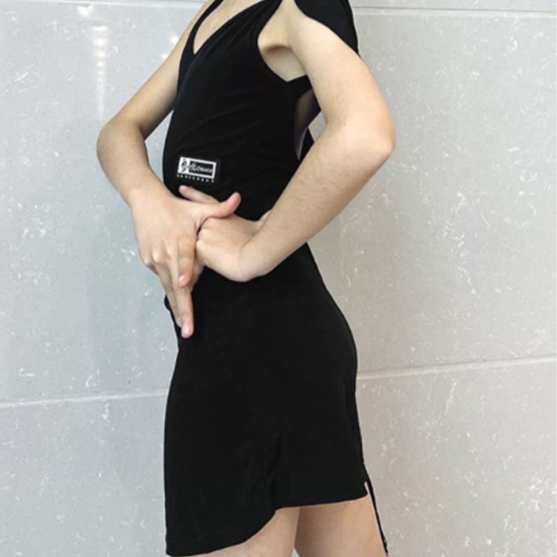 HC Girl's Cotton Sleeveless V-neck Training Performance Latin Dance Dress Dance Wear