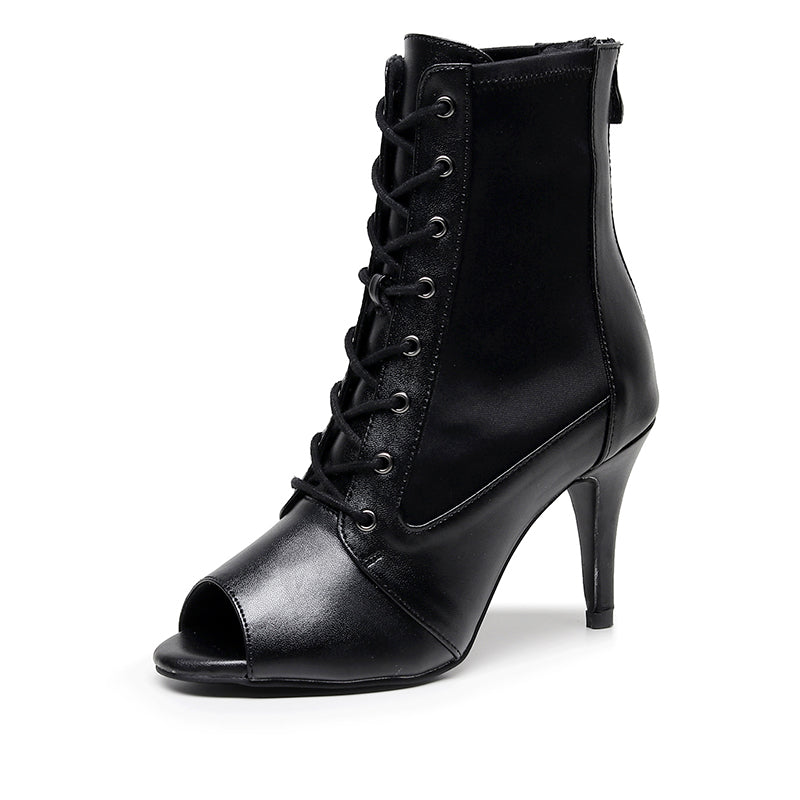 QJW Women's Customized Heel Rubber Sole  Jazz Shoes Lace-up Dance Heels Boots