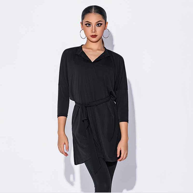 HC Women's Black Long Sleeve Dance Tops Dance Wear Training Performance Tops