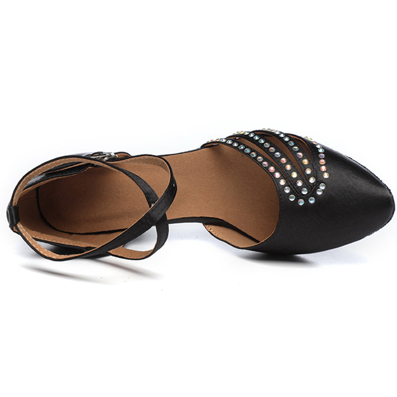 HW Women's Black Satin Customized Heels Ballroom Dance Shoes Modern Shoes