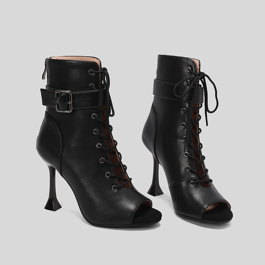 Women's 10cm Heel Rubber Sole Leatherette Jazz Shoes Open Toe Dance Heels Boots