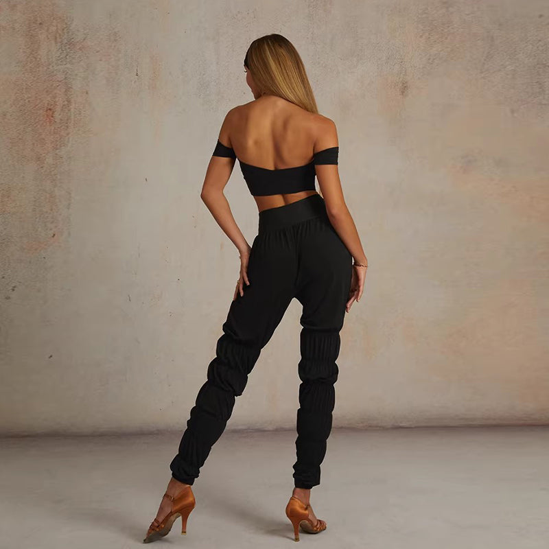 Z Women's  Black High Waist Pants Latin Dance Wear Training Performance Pants