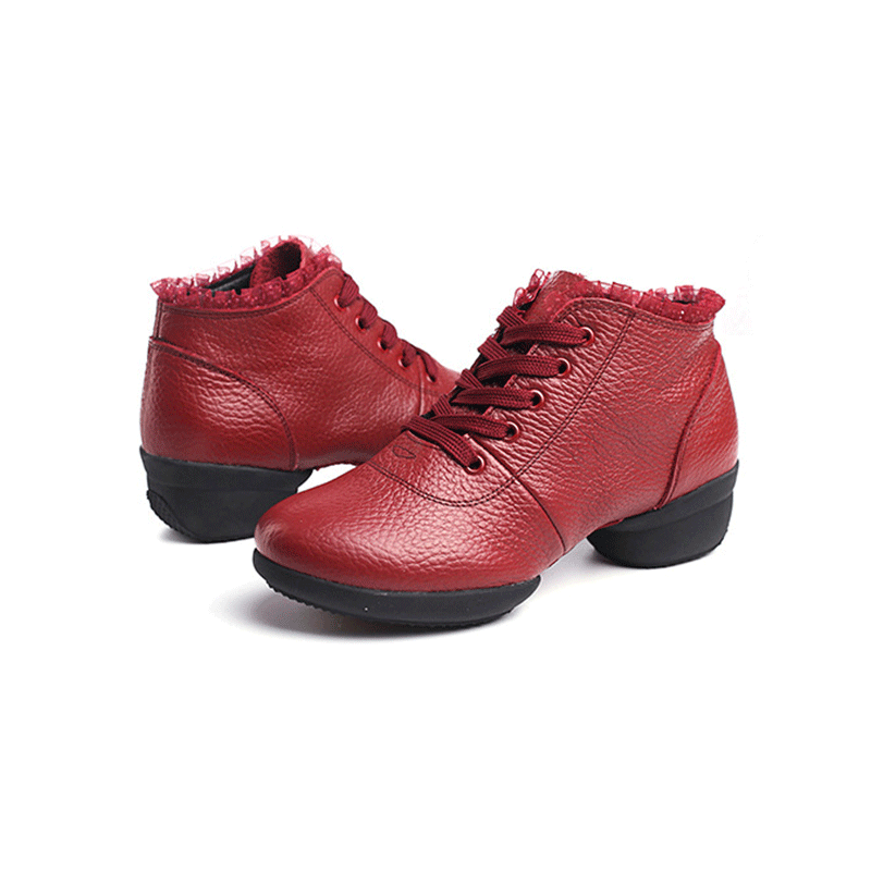 Women's Leather Lace-up 4cm Heel Dance Sneakers Practice Dance Shoes Jazz Dance